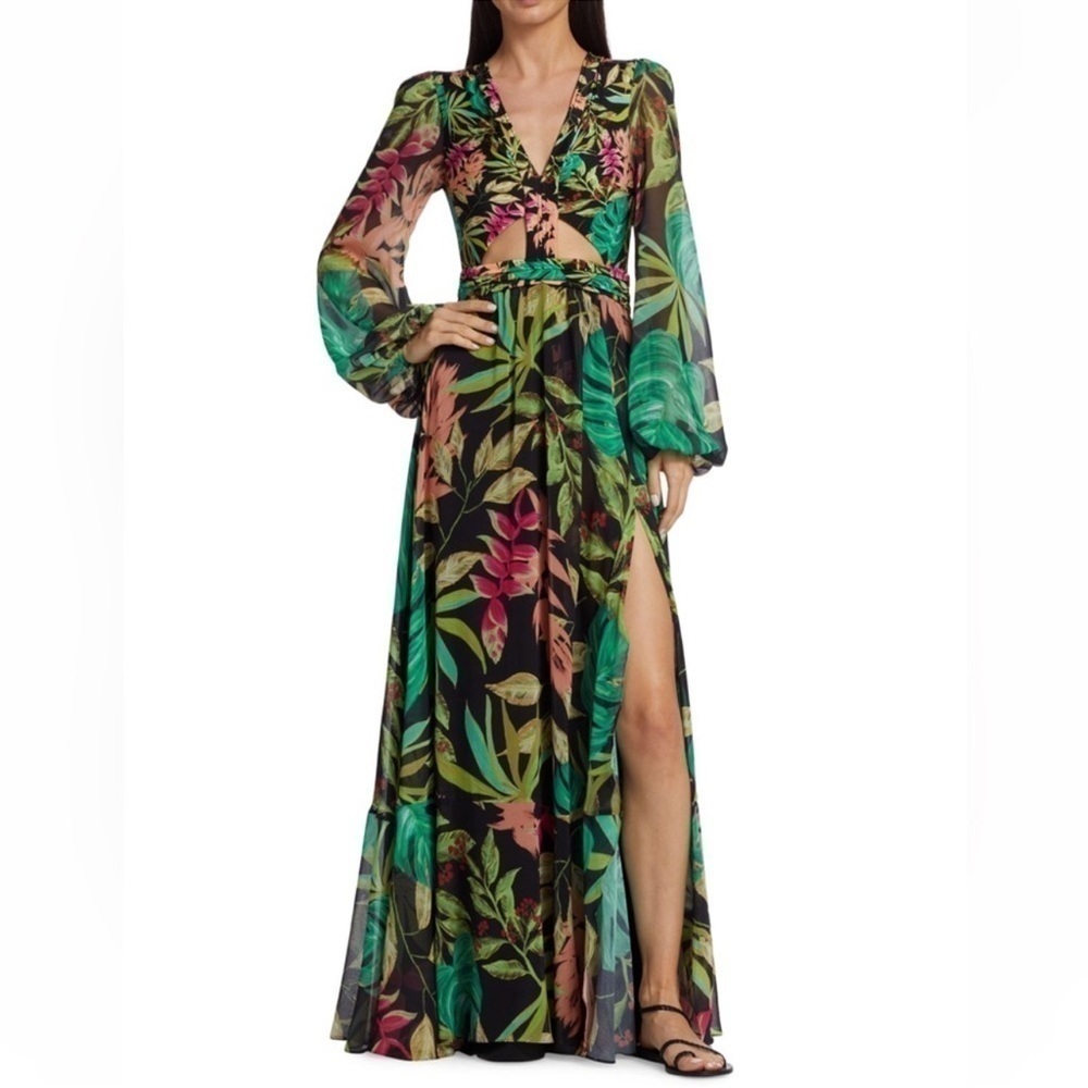 PatBo SMALL Tropicalia Long Sleeve Floral Cut Out Women's Maxi Dress $875